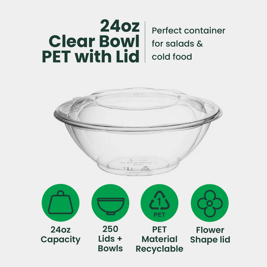 24oz Disposable Salad Bowls with Dome Lids / Clear