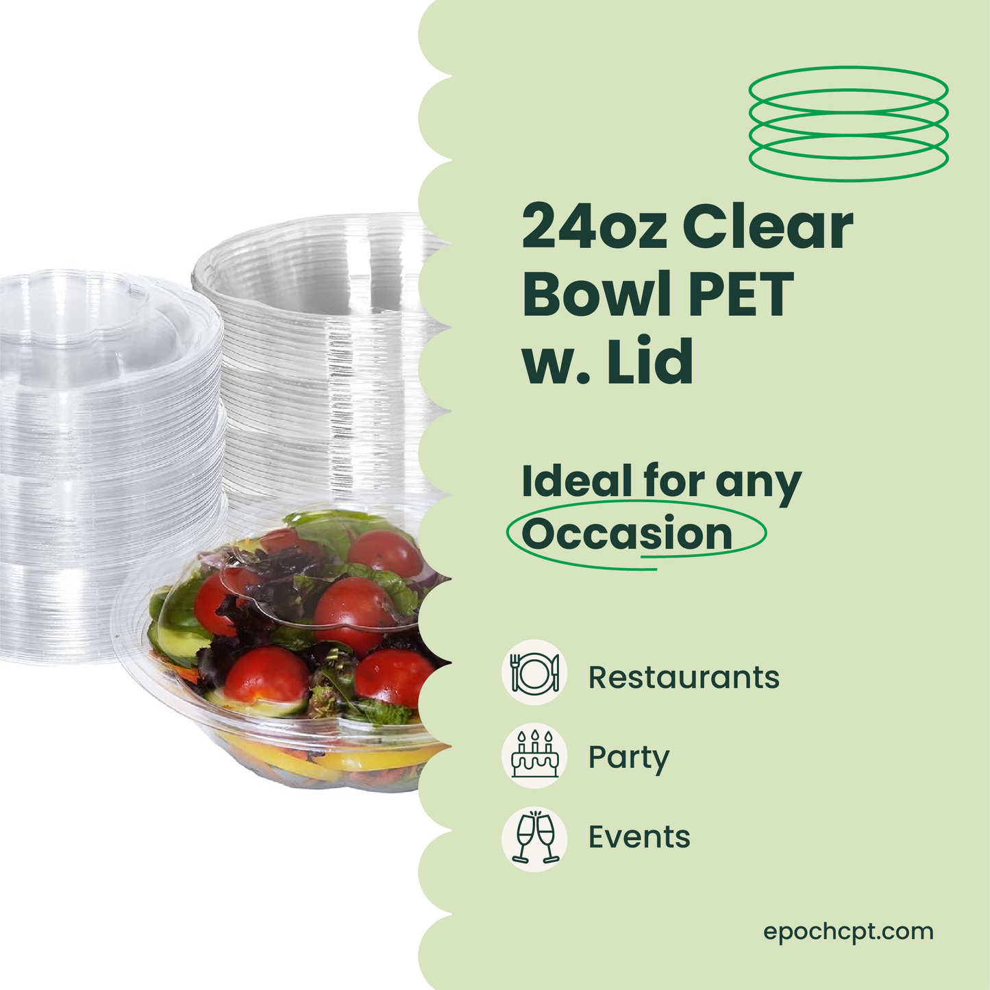 24oz Disposable Salad Bowls with Dome Lids / Clear