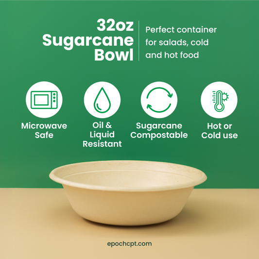 32oz FB Sugarcane Bowl | Compostable Takeout Bowl | 500 pcs