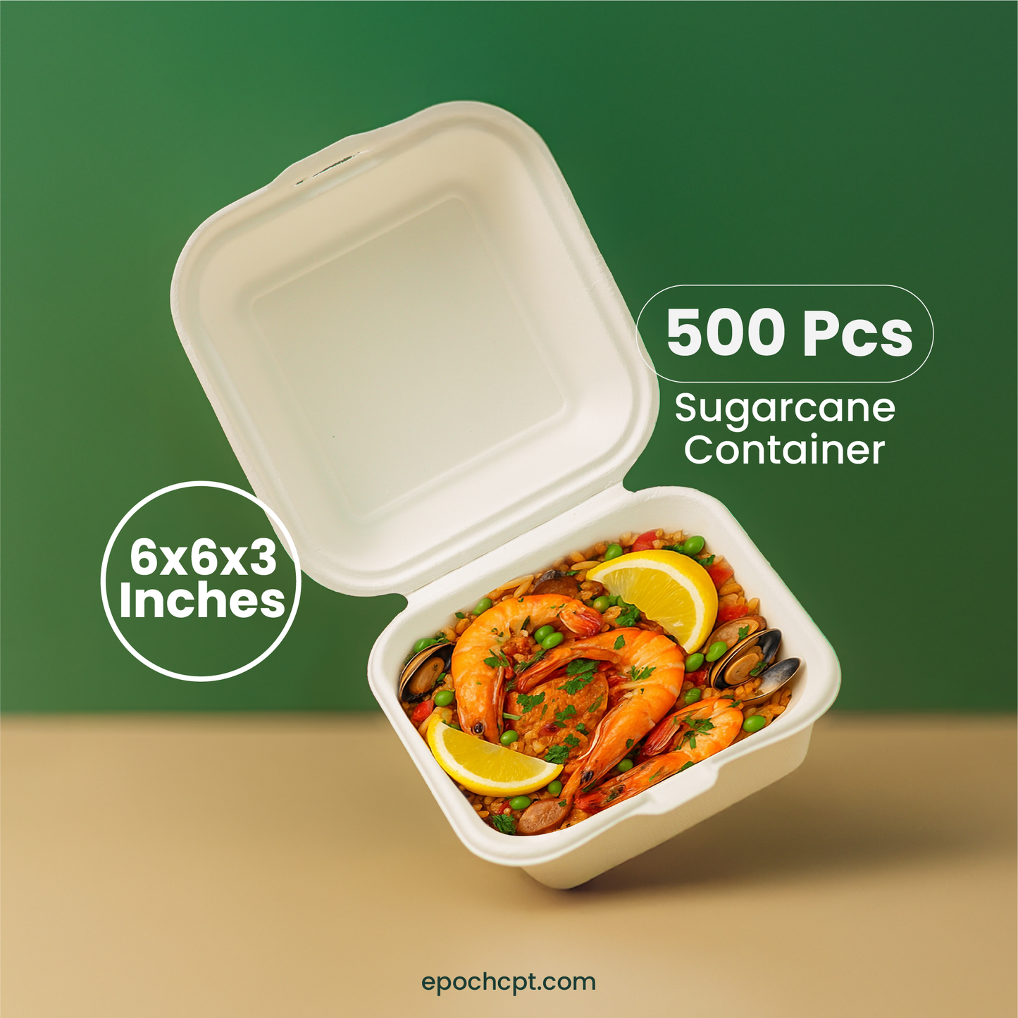 6x6x3 Sugarcane Takeout Containers – 1 Compartment