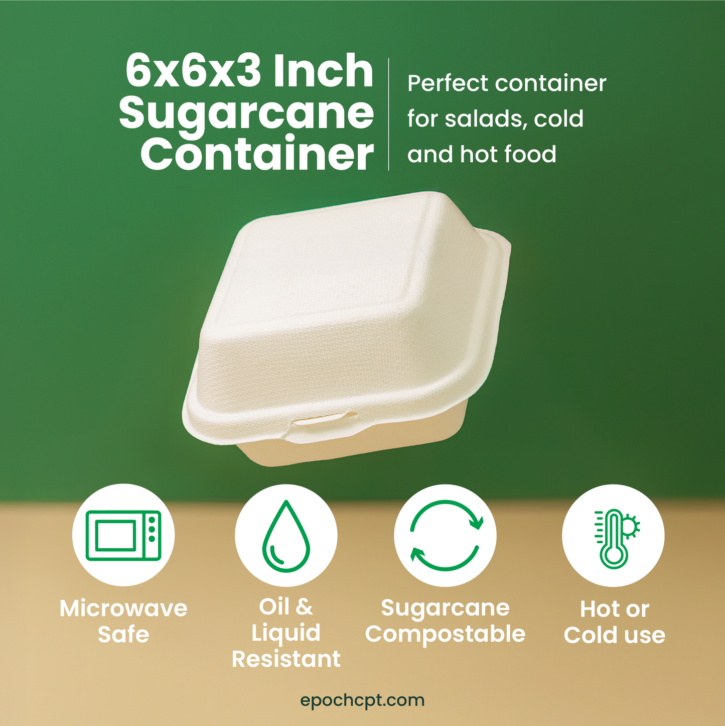 6x6x3 Sugarcane Takeout Containers – 1 Compartment