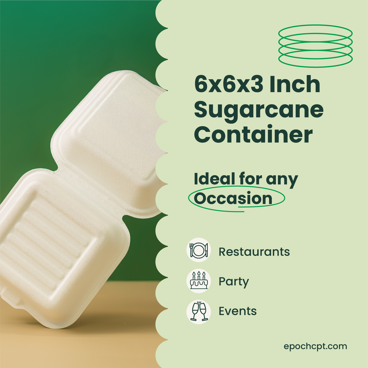 6x6x3 Sugarcane Takeout Containers – 1 Compartment