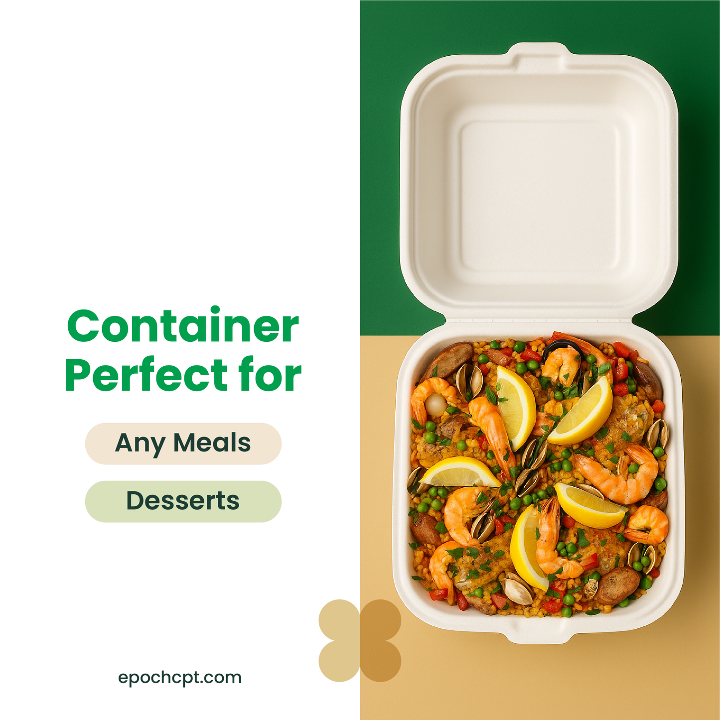 6x6x3 Sugarcane Takeout Containers – 1 Compartment