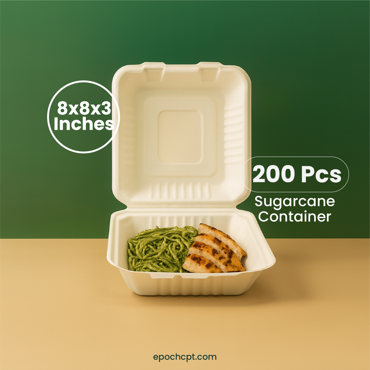 8x8x3 Sugarcane Takeout Containers – 1 Compartment