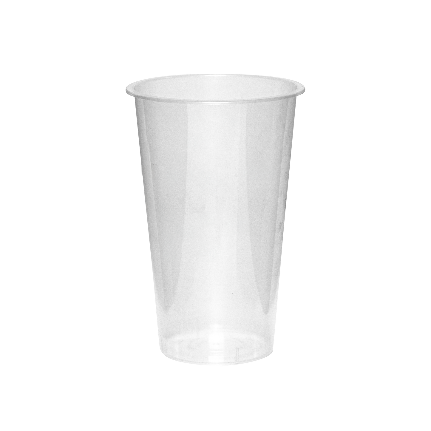 Clear plastic cup on a white background