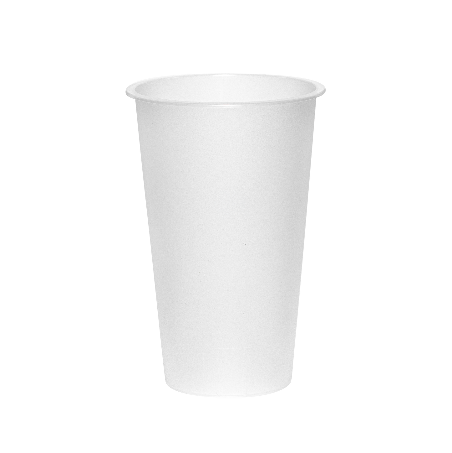 White frosted plastic cup on a white background