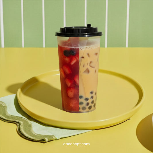 24oz Split Cup | 2-Compartment PP Clear Bubble Tea Cup | Share Cup