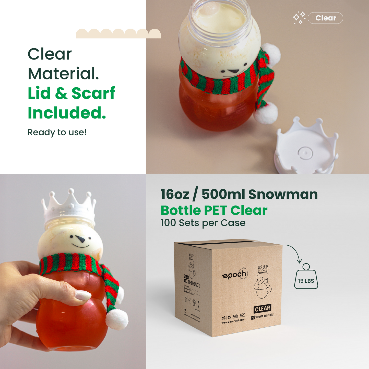 Christmas Snowman Bottle – 100 Sets (500ml / 16.9oz)
