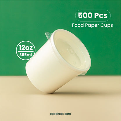 12 oz | White Double Poly-Coated Paper Food Cup | Disposable Soup Cup | 500 pcs