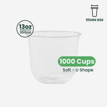 13oz | U-Shape | Clear | Soft Thin Wall Plastic Cold Cup | 95MM | 360ml Crystal Cup