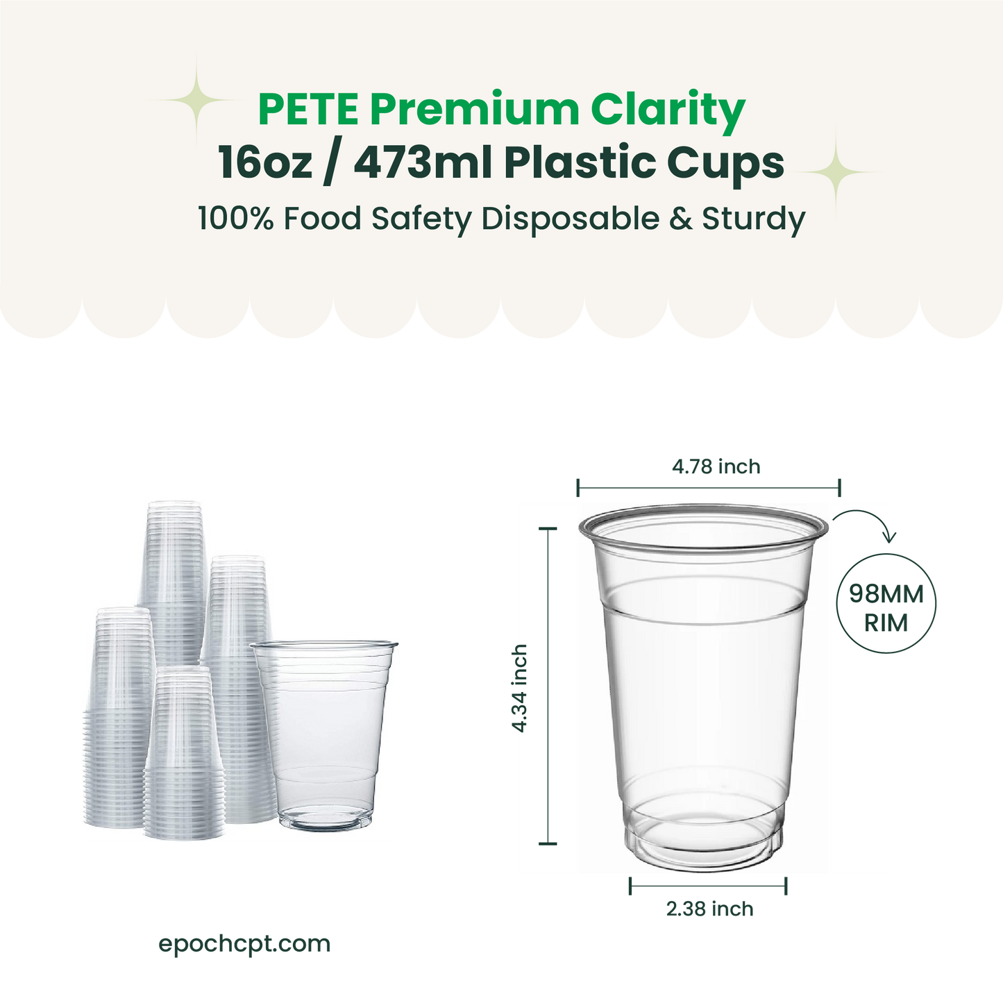 16oz  | 98mm | PETE Ultra Clear Cup  | 1000 pcs