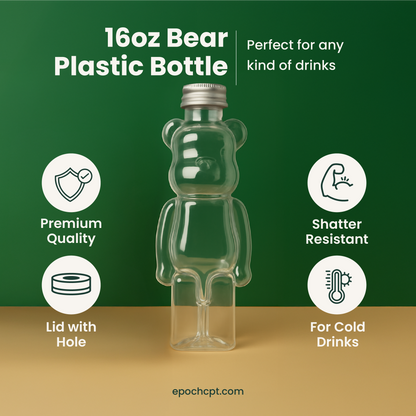 16oz | Bear | Drink Plastic Bottle  |  Cute Valentine's Drink Bottle |  100 Sets