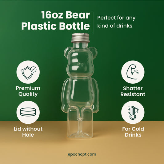 16oz | Bear | Drink Plastic Bottle | Cute Drink Bottle | 100 Sets