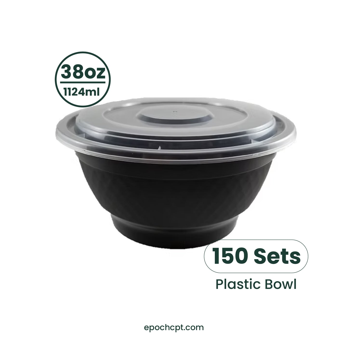NB38 | 38oz PP Black Noodle Bowl | Takeout Food Bowl |  150 Sets
