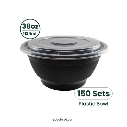 NB38 | 38oz PP Black Noodle Bowl | Takeout Food Bowl |  150 Sets