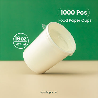 16 oz | White Double Poly-Coated Paper Food Cup | Disposable Food Cup | 1000 pcs