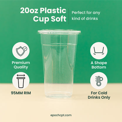 20oz A-Shape Soft PP Clear Plastic Cup | 95MM | 600ml Crystal Cup