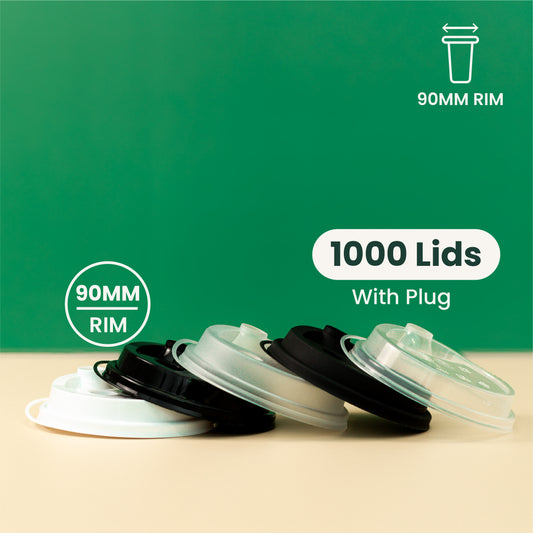 90mm | Plastic Lid with Plug | Black, White, Clear, Frosted | 1000 pcs