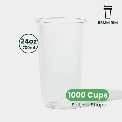 24oz | U-Shape | Clear | Soft Thin Wall Plastic Cold Cup | 95MM | 700ml Crystal Cup