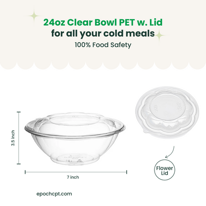 24oz Disposable Salad Bowls with Dome Lids / Clear