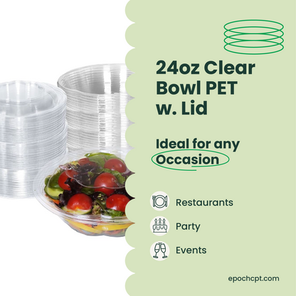 24oz Disposable Salad Bowls with Dome Lids / Clear