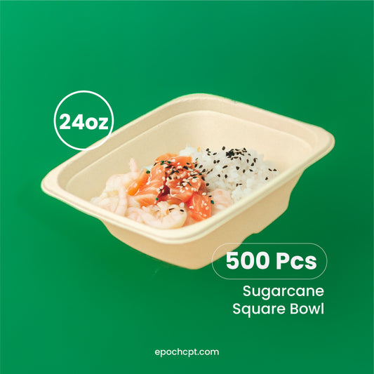 HG 24oz  | Sugarcane Square Bowl  | Compostable Takeout Bowl | 500 pcs