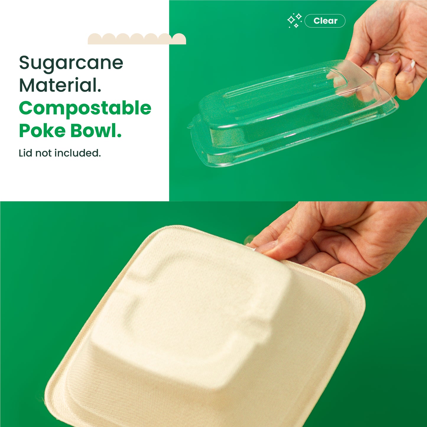HG 24oz  | Sugarcane Square Bowl  | Compostable Takeout Bowl | 500 pcs