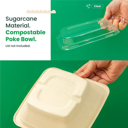 HG 24oz  | Sugarcane Square Bowl  | Compostable Takeout Bowl | 500 pcs
