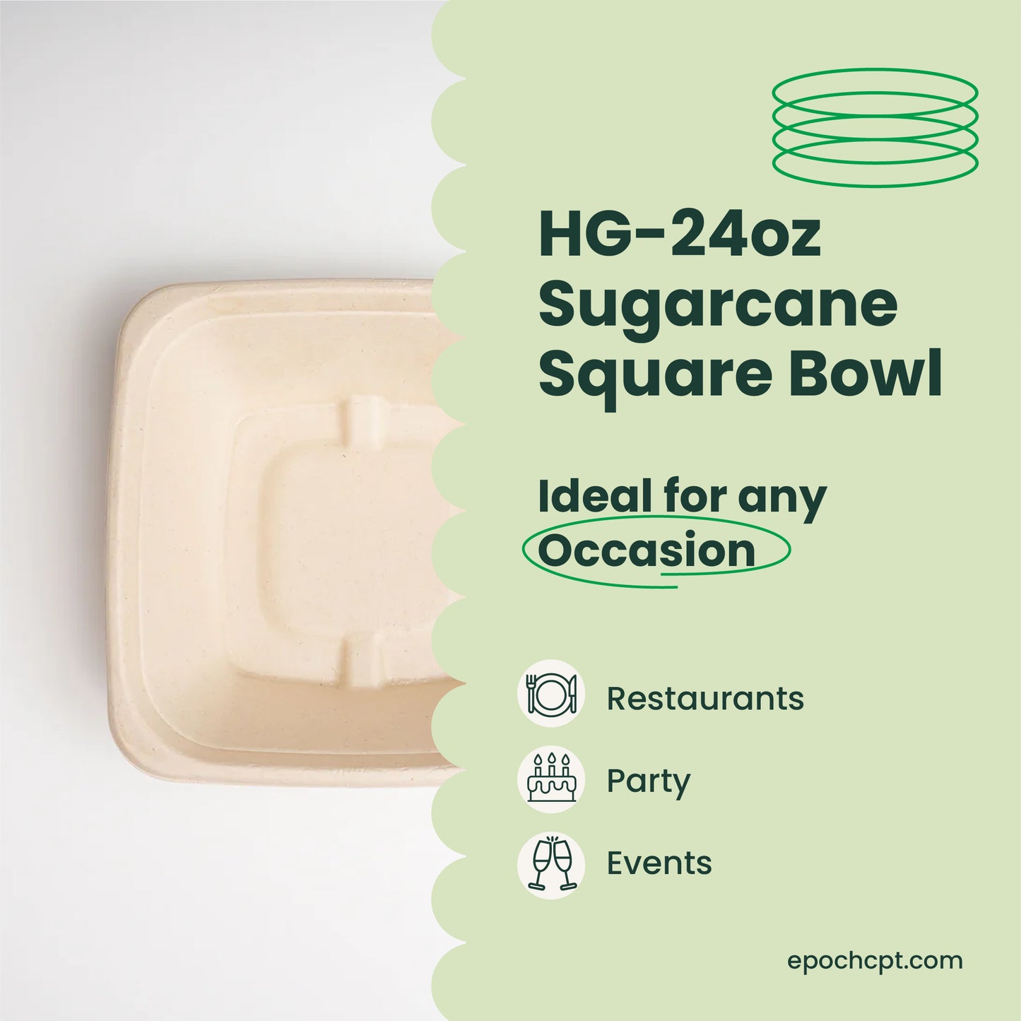 HG 24oz  | Sugarcane Square Bowl  | Compostable Takeout Bowl | 500 pcs