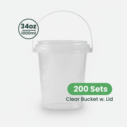 1000ml Clear Plastic Bucket with Lid | Leak-Proof Food Container | 1L Round Bucket