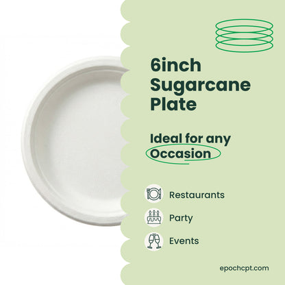 6 Inches |  Sugarcane Round Plate | Eco-Friendly Disposable Plates | 1000 pcs