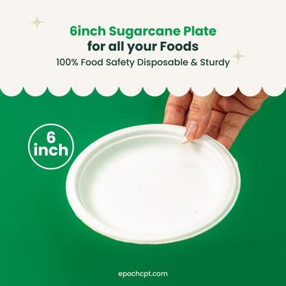 6 Inches |  Sugarcane Round Plate | Eco-Friendly Disposable Plates | 1000 pcs