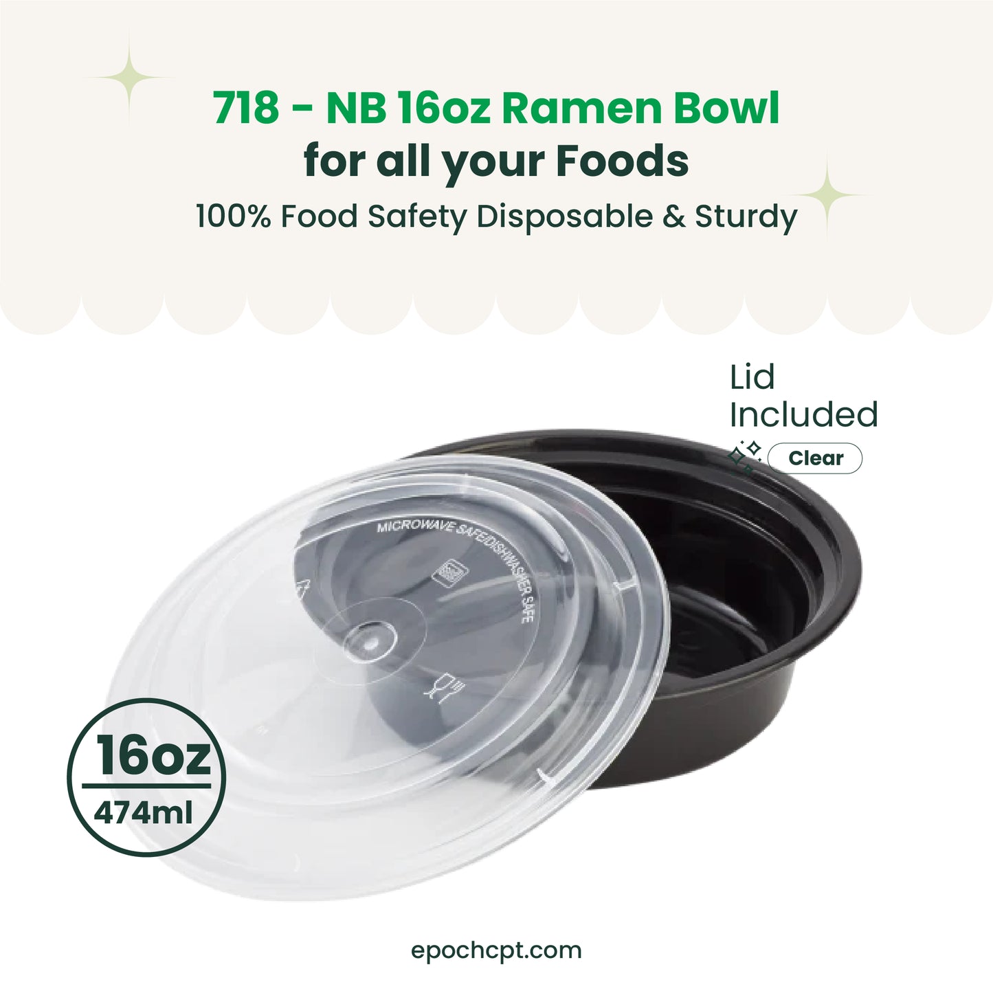 718 | 16oz PP Black Noodle Bowl | 150 Sets