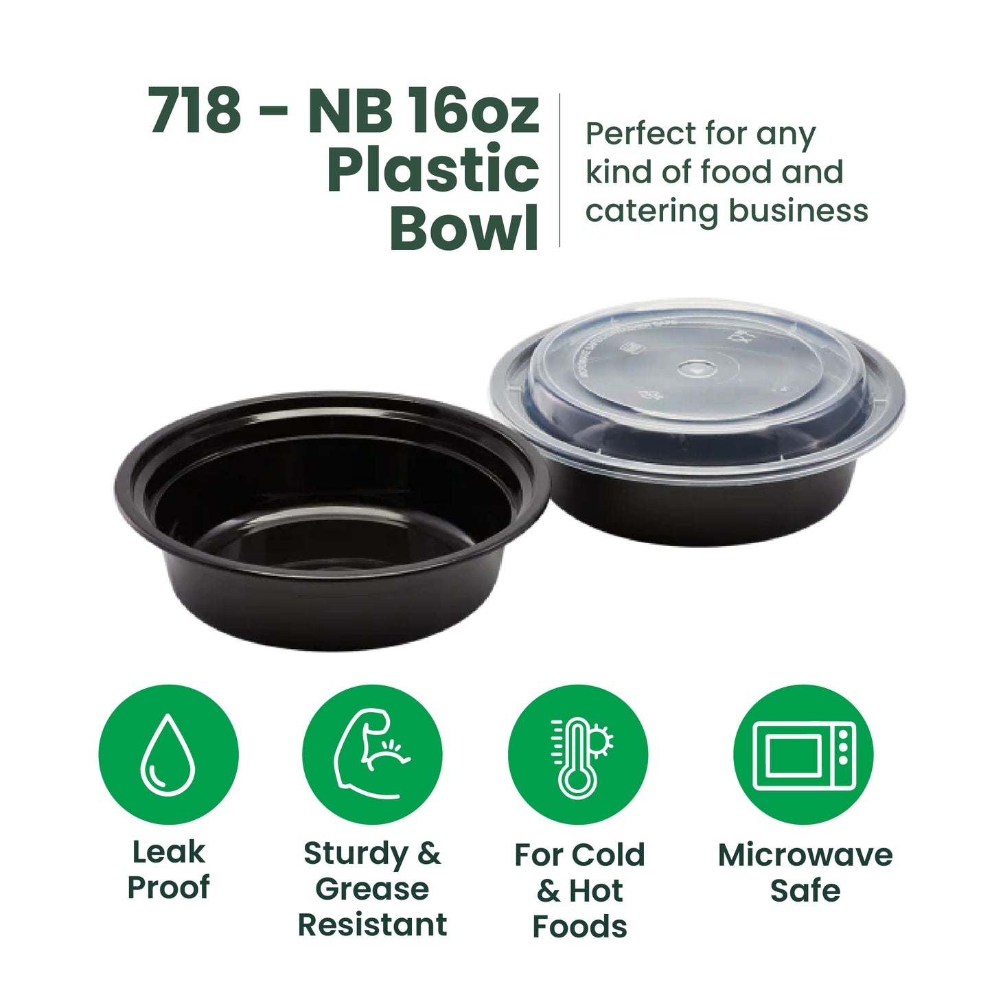 718 | 16oz PP Black Noodle Bowl | 150 Sets