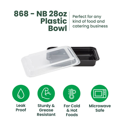 868 | 28oz PP Noodle Bowl | Black or White | 150 Sets