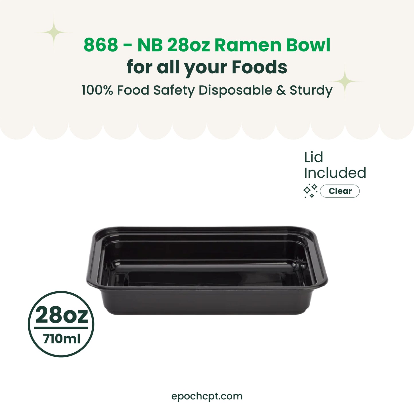 868 | 28oz PP Noodle Bowl | Black or White | 150 Sets