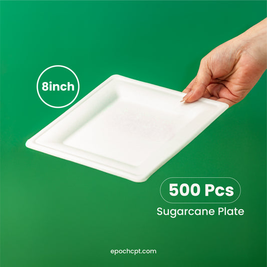 8 inches | Sugarcane Square Plates | Compostable Disposable Bowls | 500 pcs