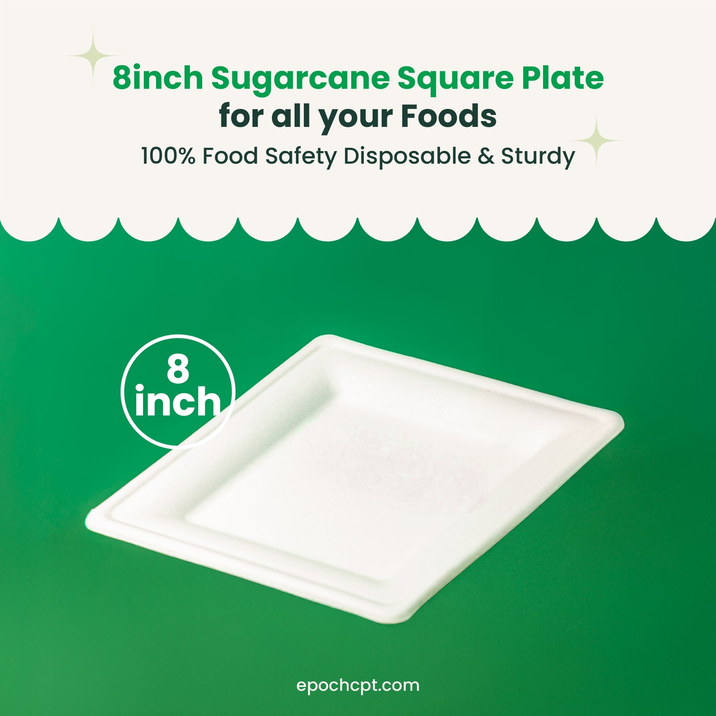 8 inches | Sugarcane Square Plates | Compostable Disposable Bowls | 500 pcs