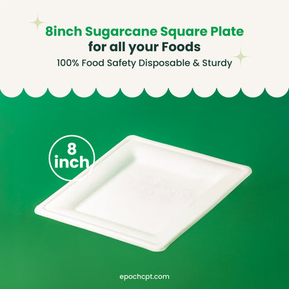 8 inches | Sugarcane Square Plates | Compostable Disposable Bowls | 500 pcs