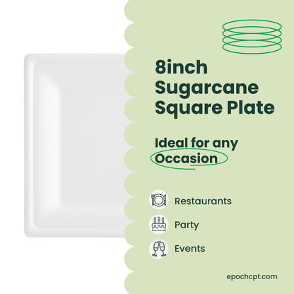 8 inches | Sugarcane Square Plates | Compostable Disposable Bowls | 500 pcs
