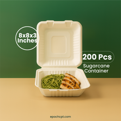 8x8x3 Sugarcane Takeout Containers – 1 Compartment