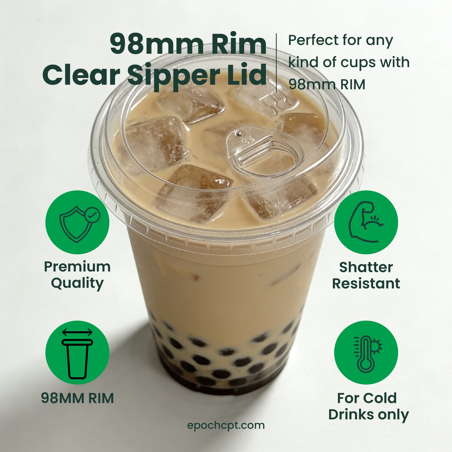 98mm | PETE Ultra Clear Sipper Lid with Die-Cut Hole | for PET Cups | 1000 pcs