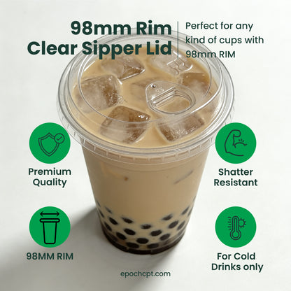 98mm | PETE Ultra Clear Sipper Lid with Die-Cut Hole | for PET Cups | 1000 pcs