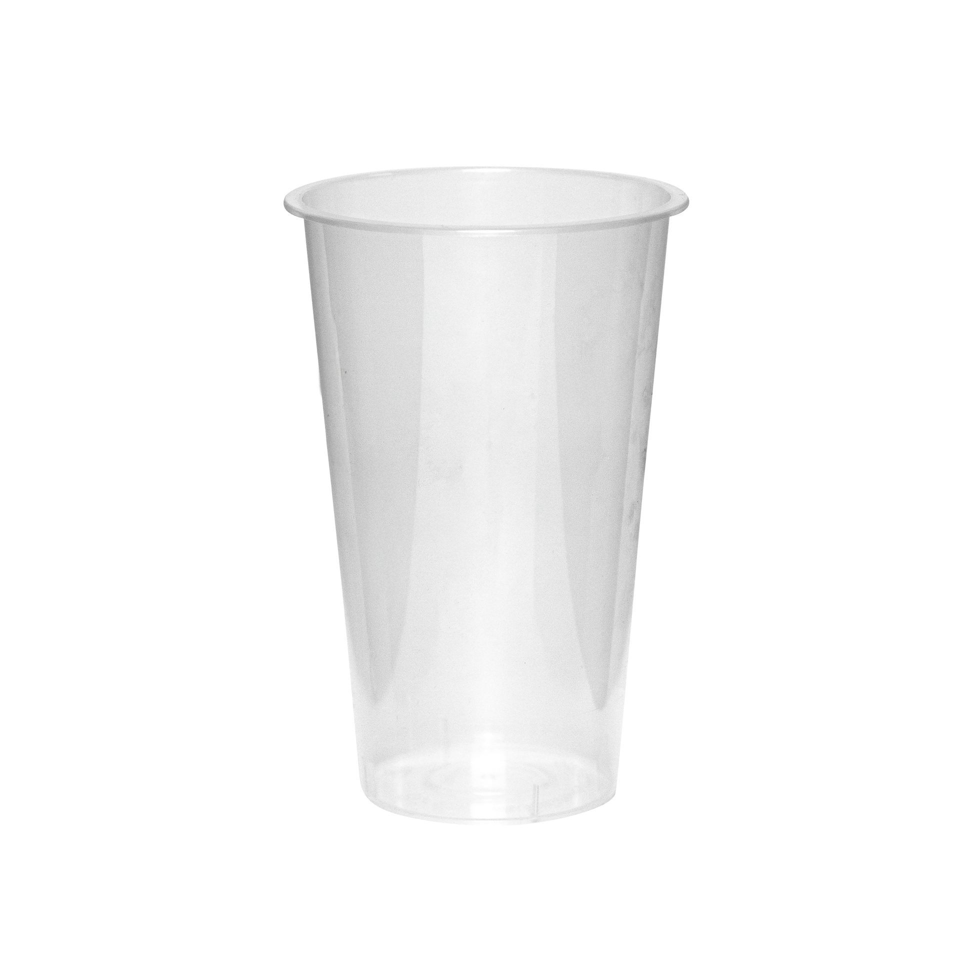 Clear plastic cup on a white background