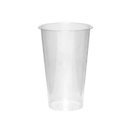 Clear plastic cup on a white background