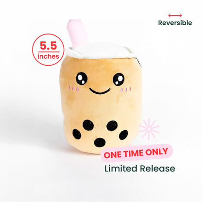 Plushie | Boba Tea Reversible Boba Buddy Plush | Reversible Cuddle Toy Happy to Mad | 5.5 inches | 1 pc