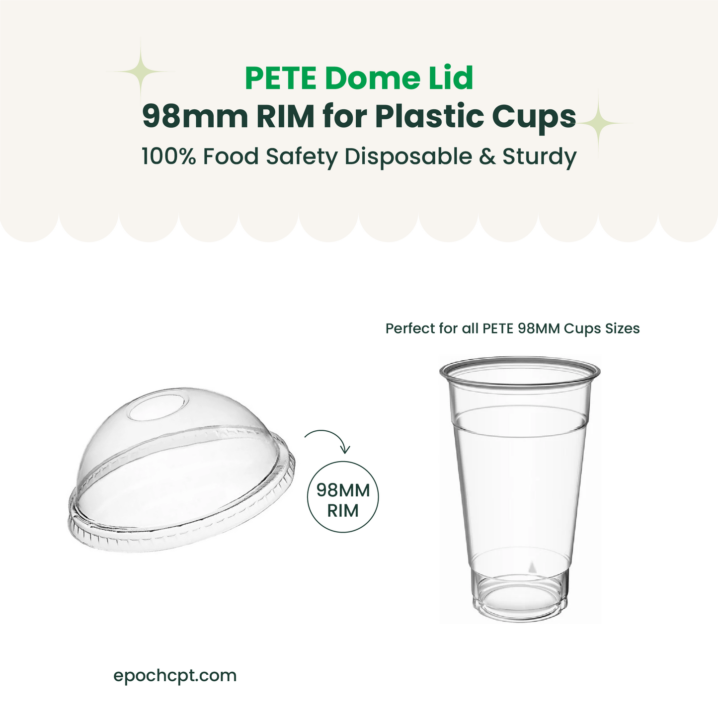 98mm | PETE Ultra Clear Dome Lid with Die-Cut Hole | for PET Cups | 1000 pcs