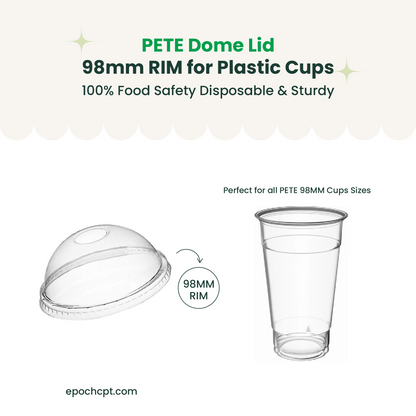 98mm | PETE Ultra Clear Dome Lid with Die-Cut Hole | for PET Cups | 1000 pcs