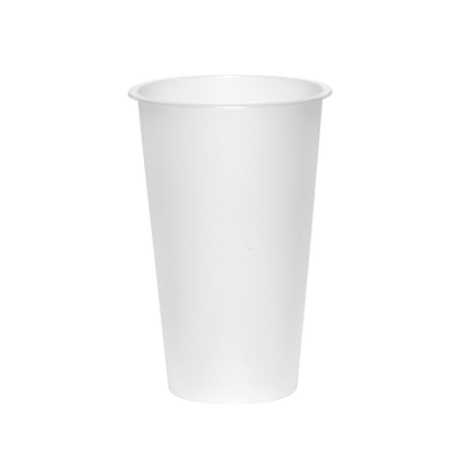 White frosted plastic cup on a white background
