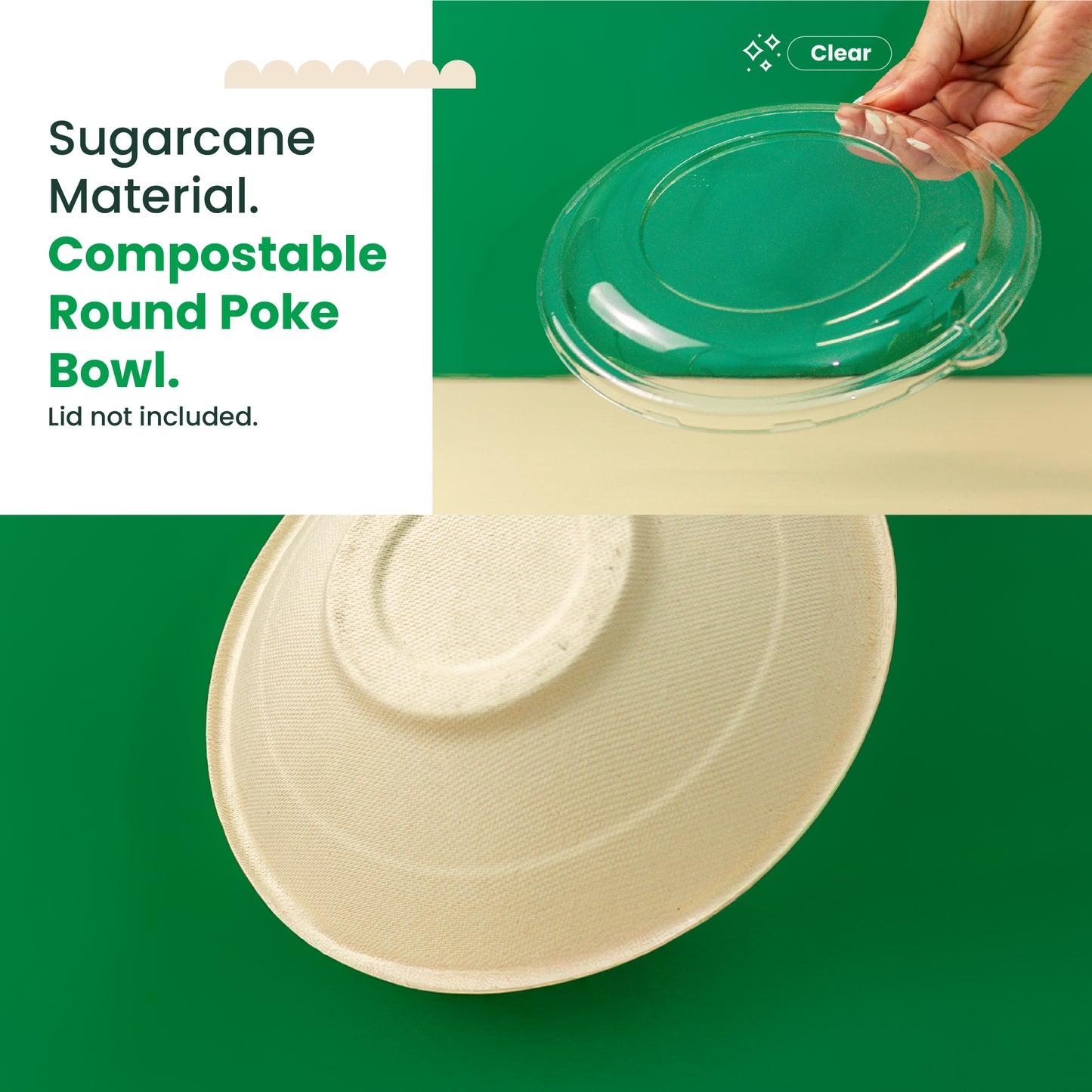 HG 24oz | Sugarcane Round Poke Bowl | Compostable Takeout Bowl | 500 pcs